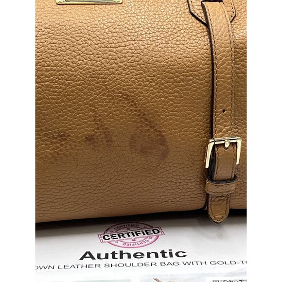 Michael Kors Authenticated Bristol Acorn Brown Leather Medium Satchel Gold Tone - Picture 2 of 16